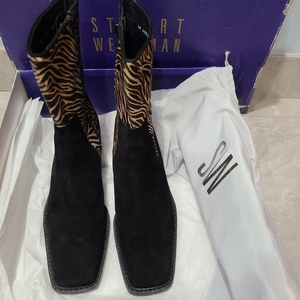 Stuart Weitzman Animal Print Square Toe Boots